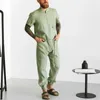 Männer Hosen Männer Frühling Sommer Kurzarm Lange Feste Overall Mode Taste Mit Taschen Silber OverallHerren