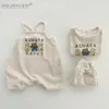 Rompers Summer Children's Baby Boys and Girls Drukar z nadrukiem Trej T-shirt+spodenki Baby Pasp Scossuit 100% bawełniany