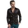 Men's Casual Shirts Luxury Shiny Silk Like Satin Fashion Men Dress Long Sleeve Wedding Groom Stage Prom Button Male Shirt Nice