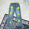 Herenjeans Herenjeans Designer Maak oude gewassen jeans chromen rechte broek hart Letterafdrukken voor dames heren casual lange stijl T230608