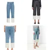 Jeans Womens High Street Designer byxa ben Öppen hund broderi tryckfoldad kant denim raka byxor varm bantning jean byxor mode märke kvinnor