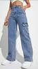 Damen Jeans Kalevest Y2K Gothic Kleidung Hose Blau Vintage Damen Hose Ästhetische Denim Low Rise Rave Outfits Taschen