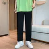 Men's Pants Men's Draping Ice 2023 Summer Korean High Street Pinstripe Joggers Versatile Oversize Casual Capris Straight Trousers