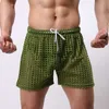 Shorts masculinos shorts pijamas de malha grande rede favo de mel masculino pijama para casa shorts sexy de náilon para dormir pijamas transparentes masculinos J230608