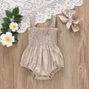 Rompers Infant Baby Girls Summer Elastic Jumpsuit Outfit Solid Color Ruched Casual Sleeveless Suspender 230607