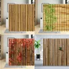 Rideaux De Douche Vert Bambou Rideau De Douche Plantes Arbre Feuille D'érable En Bois Impression 3D Décoration Murale Salle De Bains Polyester Rideaux Ensemble Avec Crochets 230607