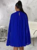 Casual Dresses KEXU Vintage Women Clock Long Sleeve Pleated Loose Straight Cape Style Chiffon Dress Autumn Winter Sexy Party Even Prom