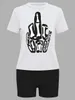 Pantalon deux pièces pour femme LW Femme Summer Pieces Skeleton Hand Figure Print Shorts Set Short Sleeve White Tshirt Black Basic Simple Matching Bottoms 230607