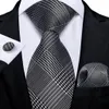 Halsband Luxury Silver Black Houndstooth Silk Ties för män med silverband Buckle Hoop Designer Herrhuva Tie Set Pocket Square Men Gift 230607