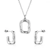 Necklace Earrings Set Stainless Steel Strange Square Pendant Choker For Women Men Link Chain Fashion Jewelry Suit Party Gift