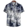 Chemise hawaïenne boutonnée pour hommes en coton et lin motif traditionnel imprimé à manches courtes chemises hawaïennes boutonnées