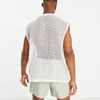 Camisetas Masculinas Tops de Malha Masculina Moda Verão Solto Branco Perspectiva Casuais Colete Sexy Roupa de Rua Regata Masculina Casa Noturna