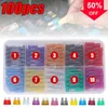 New 100/50Pcs Profile Medium Size Blade Type Fuse Assortment Set for Auto Car Truck 2/3/5/7.5/10/15/20/25/30/35A Fuse with Box Clip