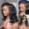 Peruk ücretsiz parça Brezilya dalgalı kısa bob peruk satılık vücut dalgalı dantel ön insan saç perukları Siyah kadınlar için 13x4 sentetik dantel frontal peruk