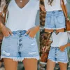 Damesjeans Europa en de grensoverschrijdende grensoverschrijdende gaten van de Verenigde Staten Gaten Taille Breasted Fashion Denim Shorts Vrouwen