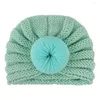 Basker mode stickade rib hatt runda donut boll stickning baby flickor turban småbarn stickade mössor huvudbonader