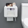 トイレットペーパーホルダー4色のダブルレイヤートイレットペーパーホルダートイレットティッシュボックスウォールマウント多機能防水バスルームStorag耐久性230607