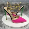 Sandals Veowalk Glossy Fusion Pink Women Ankle Buckles Close Toe Backless Stiletto Sandals 8cm 10cm 12cm High Heels Sexy Ladies Pumps J230608