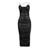 Vestidos casuais básicos Vestido de látex feminino Suspensórios de pvc Halter apertado e barriga de panturrilha Couro envernizado Fashion Back Split Sexy Prom Part Dhpck