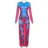 Casual Dresses Y2K 3D Body Print Long Sleeve Maxi Dress 2023 Spring Women O Neck Slim Bodycon Female Clubwear Party Outfits