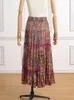 Skirts Jastie Bohemian Style Retro Print Women Elastic Waist Big Hem Chic Chiffon Pleated Long Casual Beach Skirt 230607