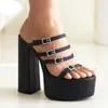 Kleid Schuhe Mode Schnalle Damen High Heels Plattform Sandalen für Frauen Sommer Chunky Mules Schwarz Gelb Rot