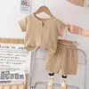 Clothing Sets Children's Summer Suit Korean Style Clothes For Baby Boys 18 To 24 Months Solid Color Short Sleeve T-shirts And Shorts