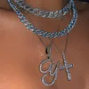 Łańcuchy A-Z Kursywna litera Początkowy Naszyjnik wisiorek CZ dla kobiet Bling Rhinestone Alphabet Metal Rope Chain Biżuteria