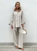 Womens Two Piece Pants design Women Summer Casual Cotton Linen Blouse Clothing sets pcs 230607