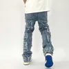 Jeans masculino retrô com buraco rasgado desgastado para homens reto lavado Harajuku hip hop calças jeans soltas estilo vibe calças jeans casuais 230607