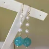 Dangle Earrings 10mm White Freshwater Pearl Amazonite Tassel 14K Gold Jewelry FOOL'S DAY Hook Wedding Cultured Aquaculture Thanksgiving