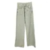 Jeans femme perle Design baril droit jambe large femmes Yang Yishan printemps taille haute à la mode plancher traînant pantalon