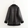 Women's Jackets Black Zipper Slim Leather Jacket Coat Women Autumn/Winter 2023 Casual Thicken Warm Fur One Motorcycle Coats