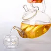 1PC 600ml Heat Resistant With High Handle Flower Coffee Glass Tea Pot Blooming Chinese Glass Teapots J1011-2