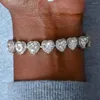 Link Bracelets Hip Hop Full Crystal Heart Tennis Chain For Men Women Bling Square Rhinestone Cuban Bracelet Luxury Jewelry