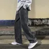 Mens Jeans Korean Fashion Loose Classic Straight Baggy Wide Leg Trousers Street Hip Hop Pants 3XL Black Grey Blue 230607