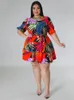 Robes Grande Taille Femmes Dreeses 4XL O Cou Lanterne Manches Imprimé Une Ligne Causal Soirée Clubwear Robes De Bal Floral Tenues D'été