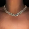 Cadenas Hip Hop Bling Iced Out 14MM Prong Collar de cadena cubana para Mujeres Hombres Gargantilla de eslabones cuadrados de diamantes de imitación pavimentados Joyería Punk