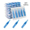 50pcs Punte per tatuaggi 3DT/ 5DT/ 7DT/ 9DT/ 11DT Professionale Diversi tipi Punte per tatuaggi usa e getta Punta per ugello sterile blu Accessorio per tatuaggi in plastica