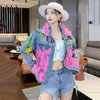 Women's Jackets Denim Jacket For Womens 2023 Spring Stitching Lace Sequined Flower Coats Fashion Female Clothes Jaqueta Jeans Feminina