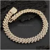 Bracciale Collana 25Mm Hip Hop Cuban Link Chian 5A Cz Diamanti Oro Reale Placcato Gioielli Drop Delivery Set Dhn8Y