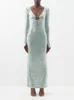 Casual Dresses 2023 Mint Color Shining Sequins Sexy Deep V-Neck Backless Long Dress Celebrity Evening Party Outfit High Quality