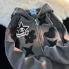 Kvinnors hoodies tröjor zip up hoodie kvinnor y2k kawaii harajuku kläder full gotisk webbtröja hip hop grunge överdimensionerad jacka kappa toppar 230607