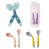 Tazze Piatti Utensili Neonati Bambini Cucchiaio Forchetta Set Morbido silicone pieghevole Scoop Kit Stoviglie Toddler Training Alimentazione Posate Utensile 230607