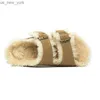 Cosmagic 2023 Ny päls inuti Cork Slipper Autumn Winter Women Casual Nubuck Leather Outside Men Buckle Soft Plush Slides Shoe L230518