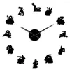 Horloges murales 3D miroir autocollant numéros famille grand silencieux Quartz bricolage horloge Animal suspendu montre bois pépinière décor