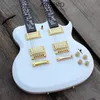 Acepro Chitarra elettrica a doppio manico di colore bianco con corpo in tiglio Top scolpito Abalone Custom Stem Inlays Gold Hardware Guitarra