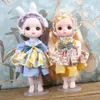 Poppen 16 cm BJD Pop Volledige Set 13 Beweegbare Gezamenlijke Cartoon Jurk Bjd Speelgoed Glimlach Gezicht est Make Up speelgoed Meisjes Gift 230607