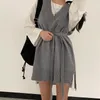 Casual Dresses Women Knitted Sleeveless Vest Dress V-Neck Split Lace Up Elegant Lady Loose Mini Nice Spring Autumn