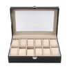 12 Slot Grid PU Leather Watch Display Box Jewelry Storage Organizer Case Locked Watch Display Box con colore nero306h